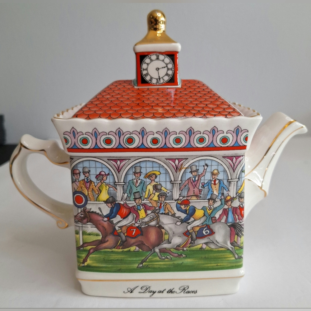 Sadler England Teapot A Day at the Races Vintage Novelty Square Teapot
